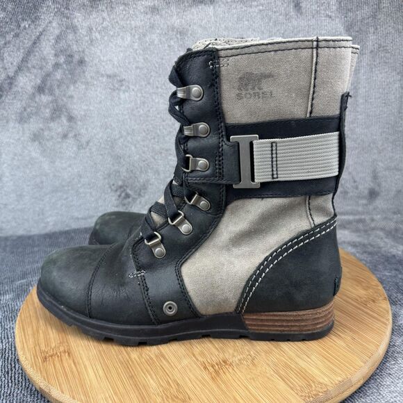 Sorel Boots Womens Size 7.5 Black Gray Major Lace Side Zip Combat Moto Ankle - Picture 3 of 9